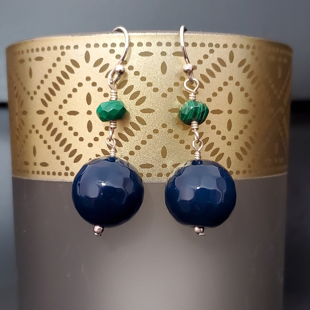 Barse Agate & Malachite Bead Earrings 925 NWT
